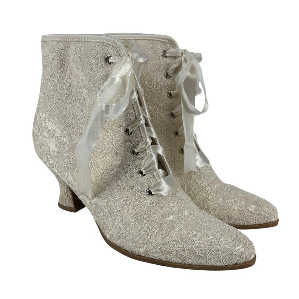 Ellie Victorian Satin Lace Ankle Booties 7 Romantic Edwardian Streampunk Bridal